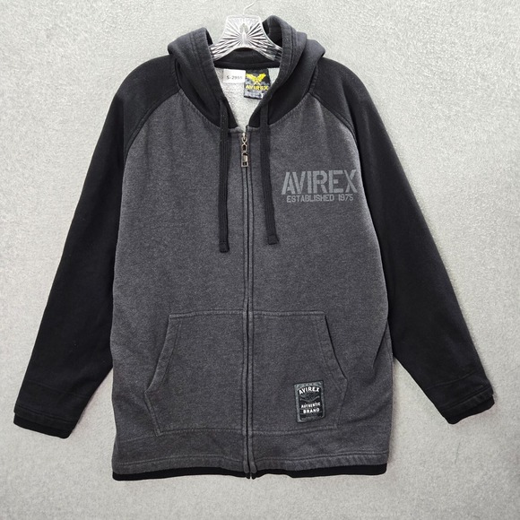 Avirex Men Sweatshirt Large Gray Colorblock Hoodie Logo Full Zip Drawstring Y2K - Picture 1 of 9
